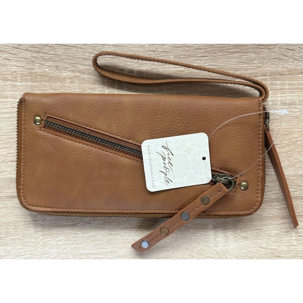 FREE PEOPLE - Brown Tan Distressed Vegan Wallet - New w/ Tags - MSRP $58